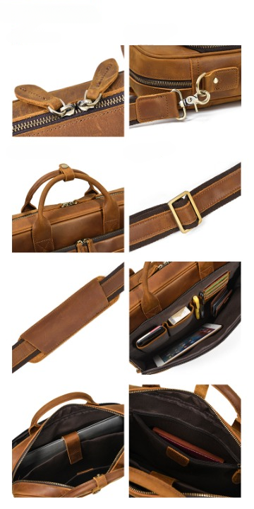 Men's Genuine Leather Travel Office Bag with Trolley Strap