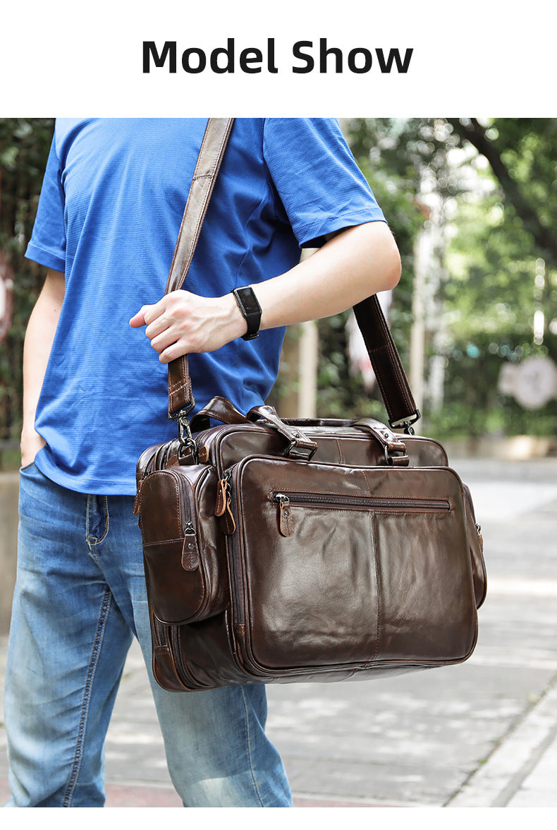 Brown Leather Duffle Bag with Laptop Compartment