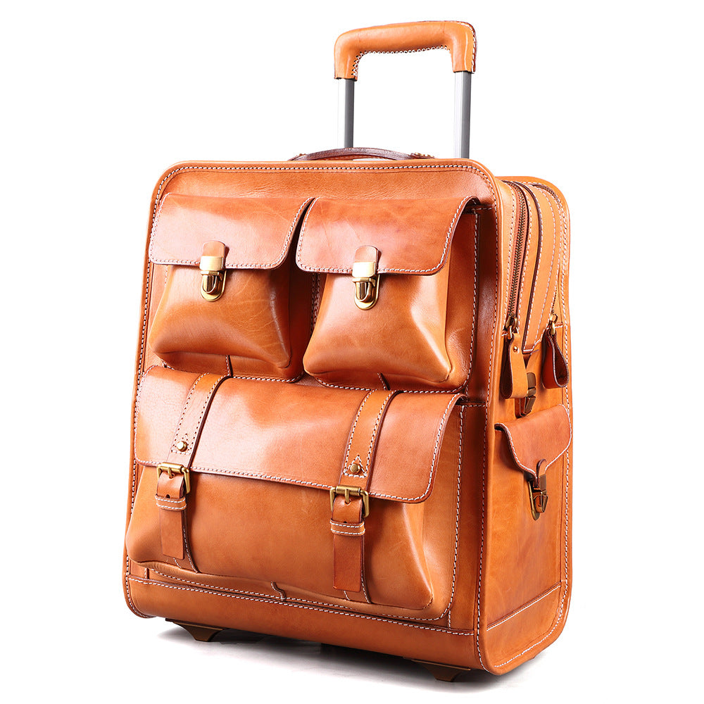 Leather Carry On Trolley Suitcase Cabin Bag with Wheels