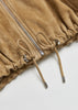 Tan Real Suede Leather Jacket for Women with Drawstring Hem