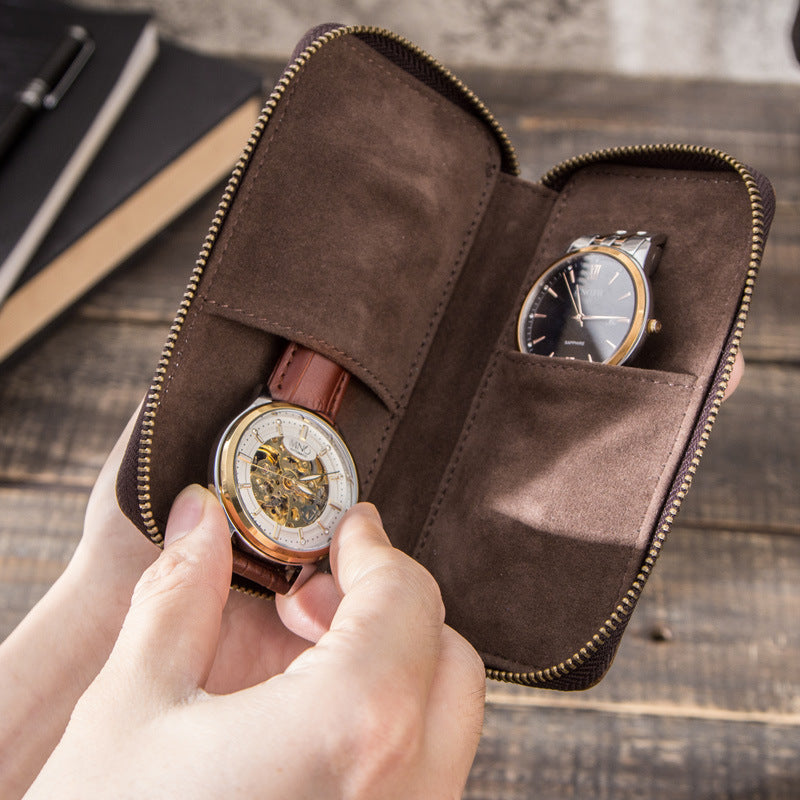 Luxury Travel Watch Storage Leather Pouch with Zipper