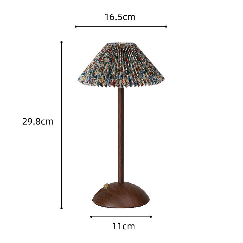 Rechargeable Retro Floral Table Lamp Walnut Base