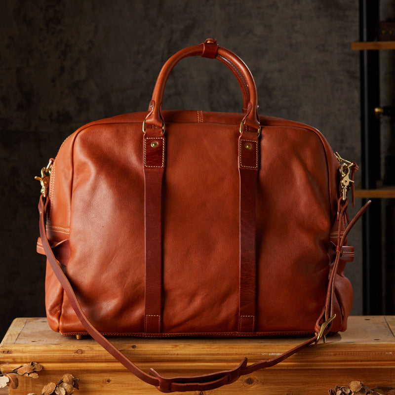Handmade Cowhide Leather Messenger Bag for Men Travel Crossbody