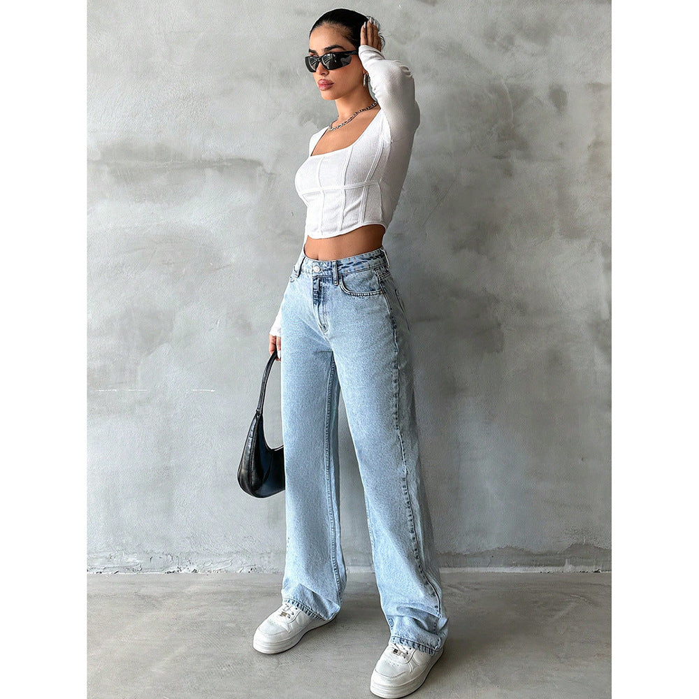 Straight-Leg Denim Jeans