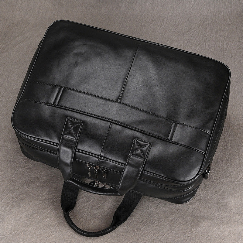 Genuine Leather Office Laptop Bag for Men with Trolley Sleeve