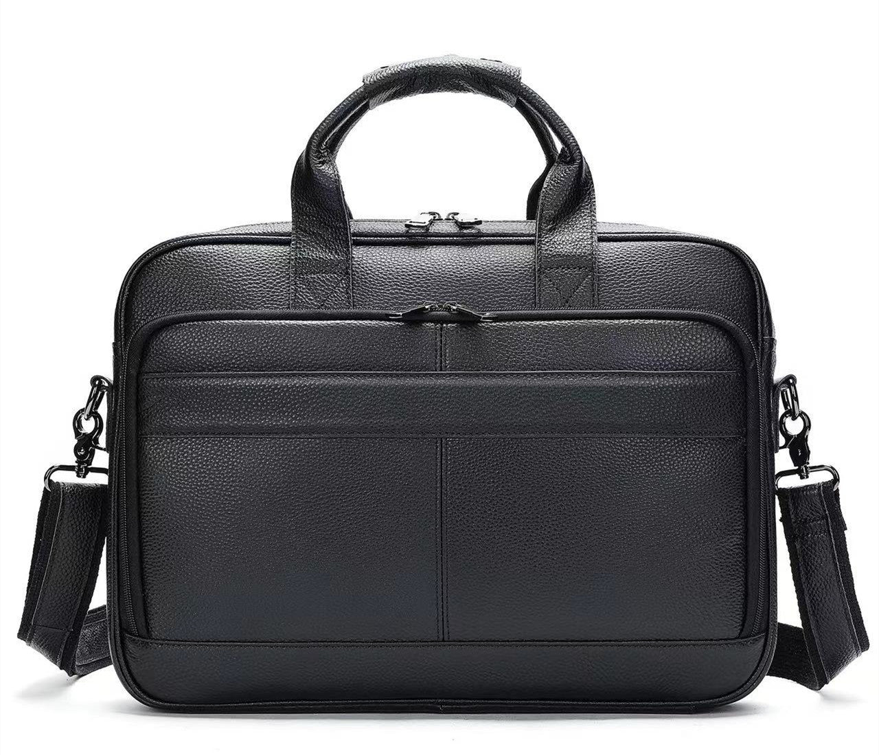 Men's Genuine Leather Office Bag With Trolley Strap