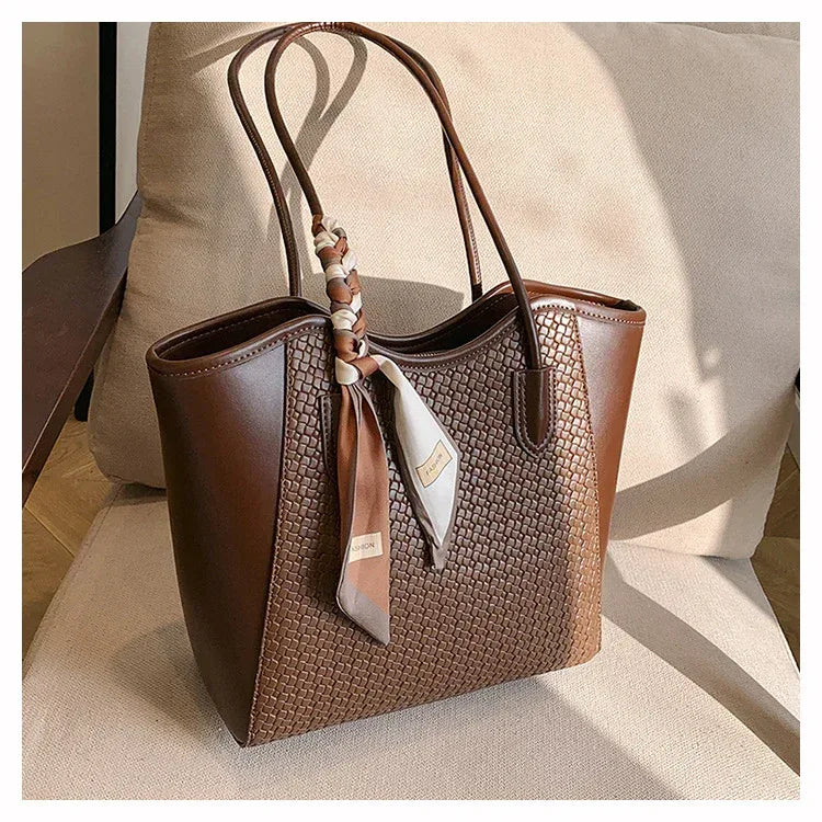 Women’s Texture Leather Shoulder Tote Bag Large Capacity