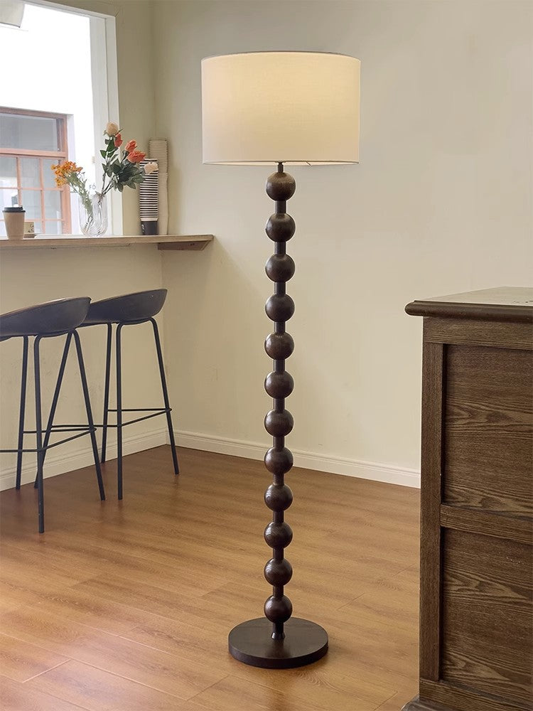 French Medieval Wabi-sabi Wooden Floor Lamp with Cloth Shade
