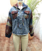 Oversized Hooded Patchwork Jean Jacket Western Aztec