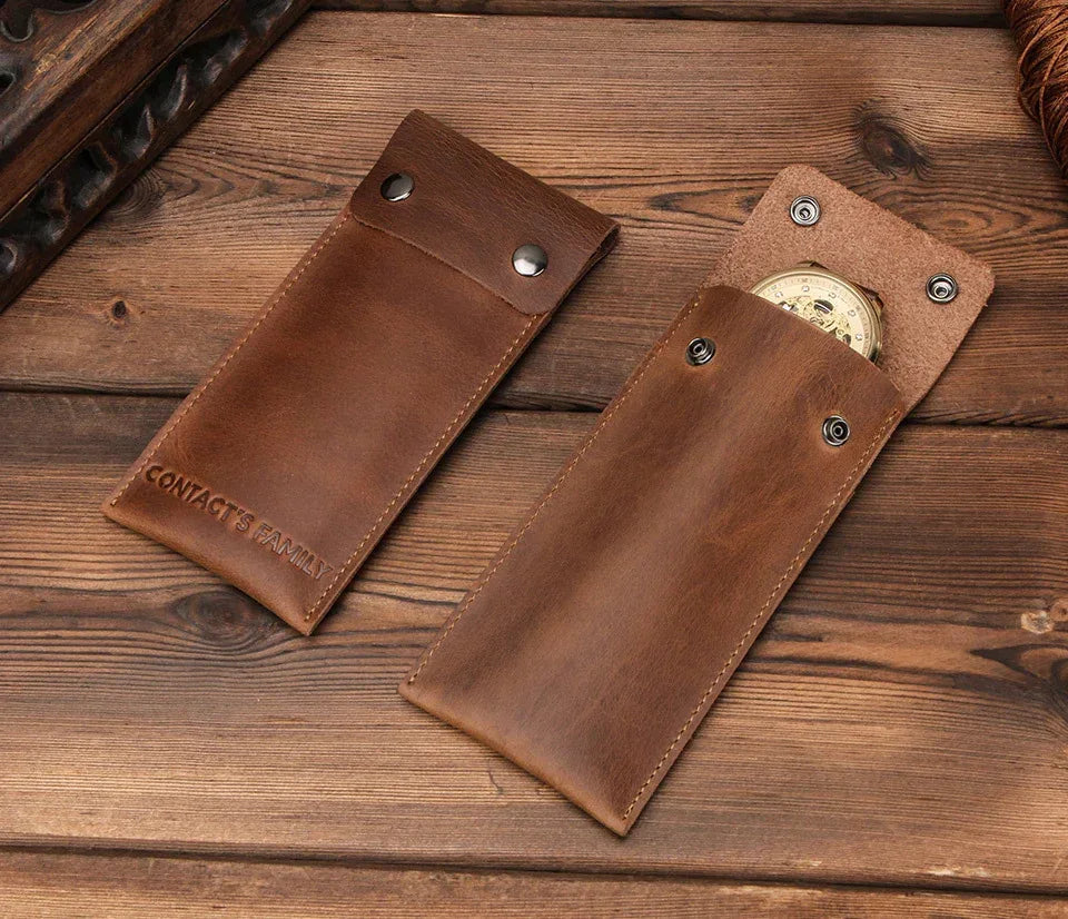 Vintage Brown Travel Watch Case with Hasp Closure