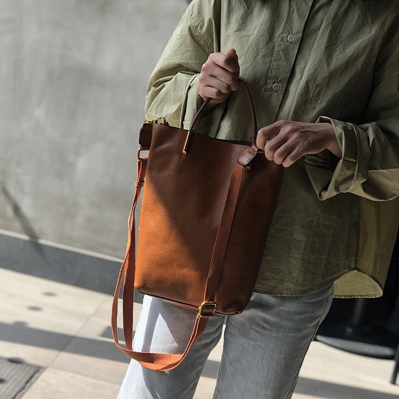 Genuine Brown Office Tote with Adjustable Strap