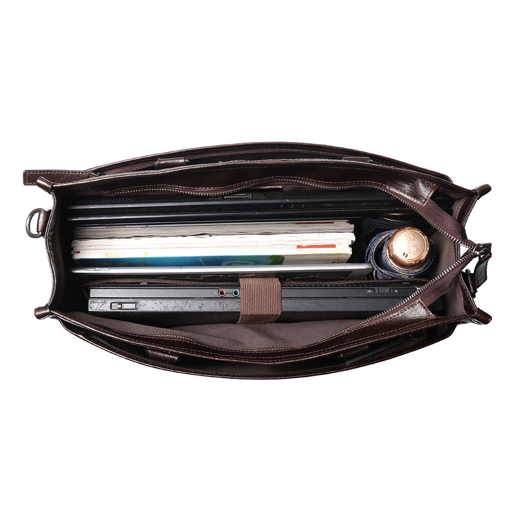 Leather Men's Business Laptop Briefcase with Shoulder Strap