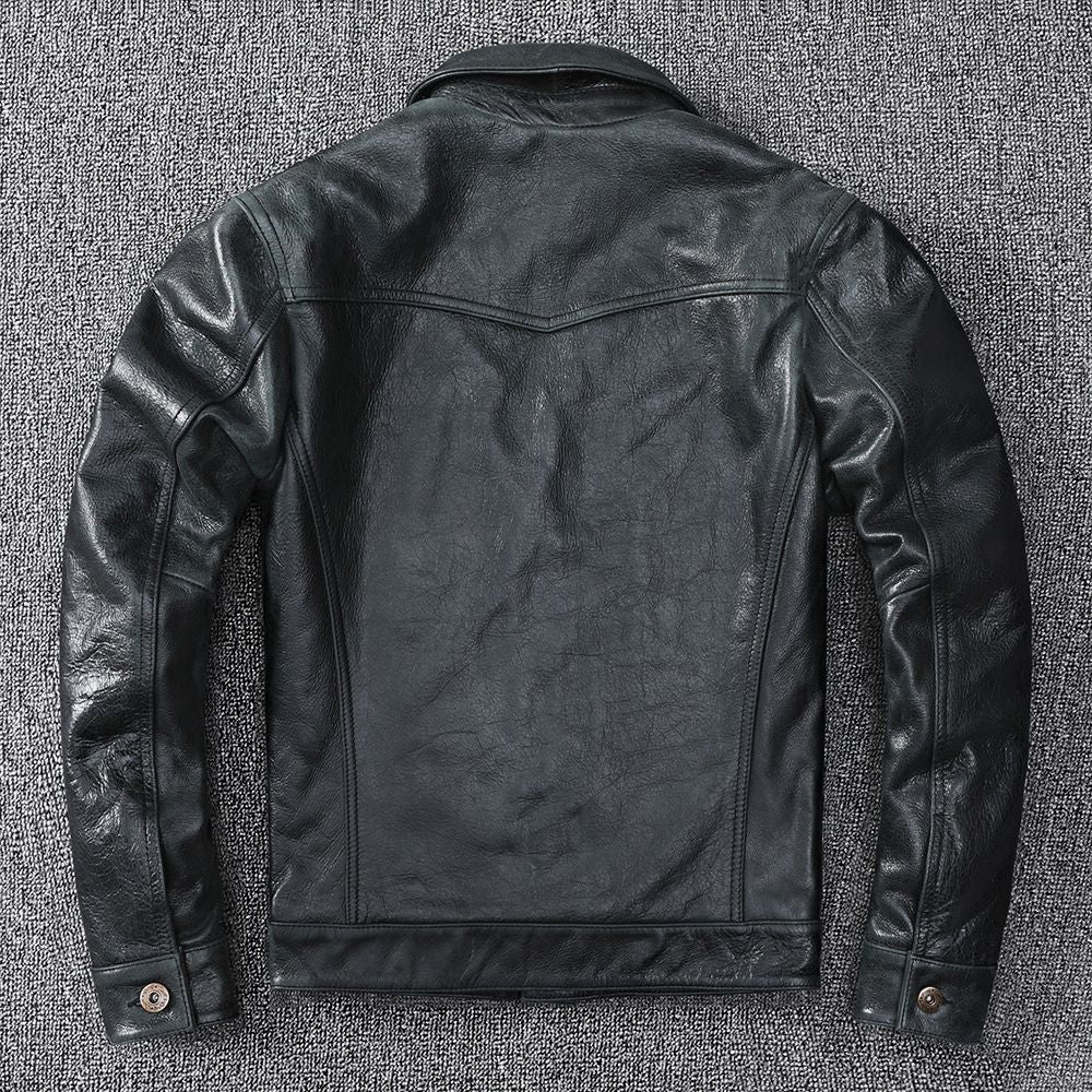 Black Leather Jacket Men Slim Fit Biker Oil Wax Vintage Style