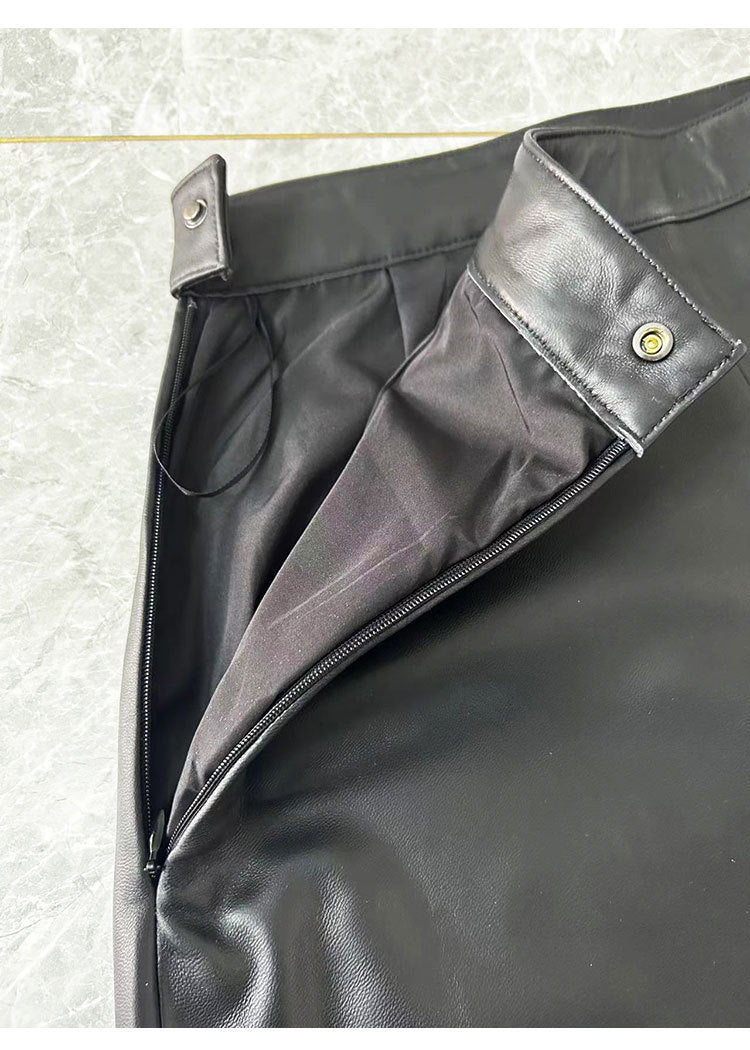 High Rise Leather Elephant Style Pants Straight Leg Midi Culotte