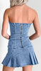 Strapless Lace Up Denim Mini Dress Corset Style