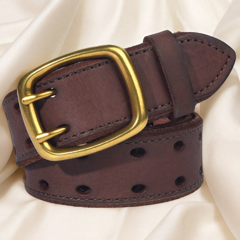 Men’s Genuine Leather Belt with Double Row Holes