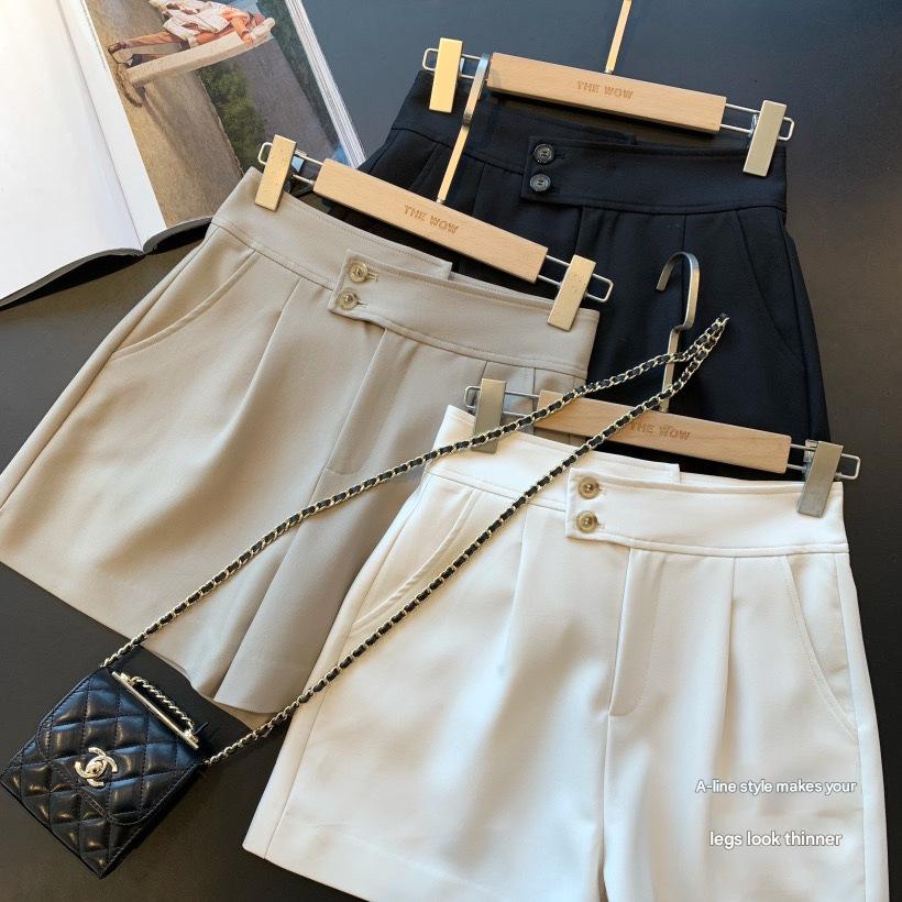 women high waisted shorts button detailed