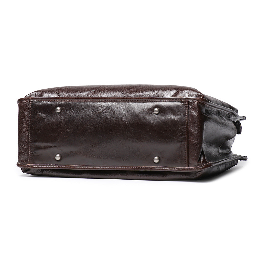Leather Men's Business Laptop Briefcase with Shoulder Strap