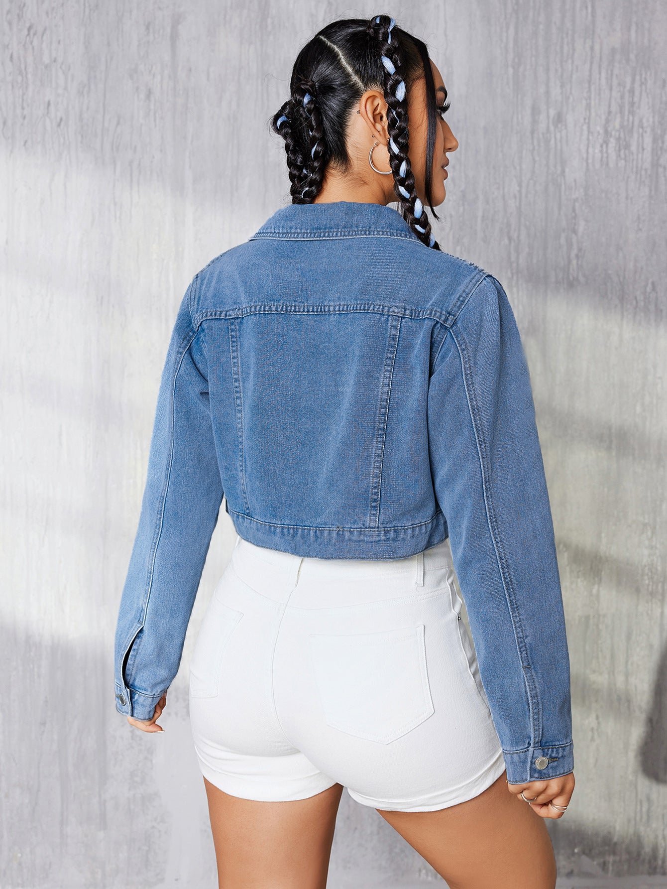 Women Drop shoulder cropped jean denim jacket