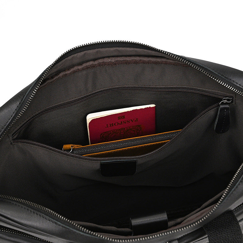 Genuine Leather Carry-On Office Bag with Trolley Strap