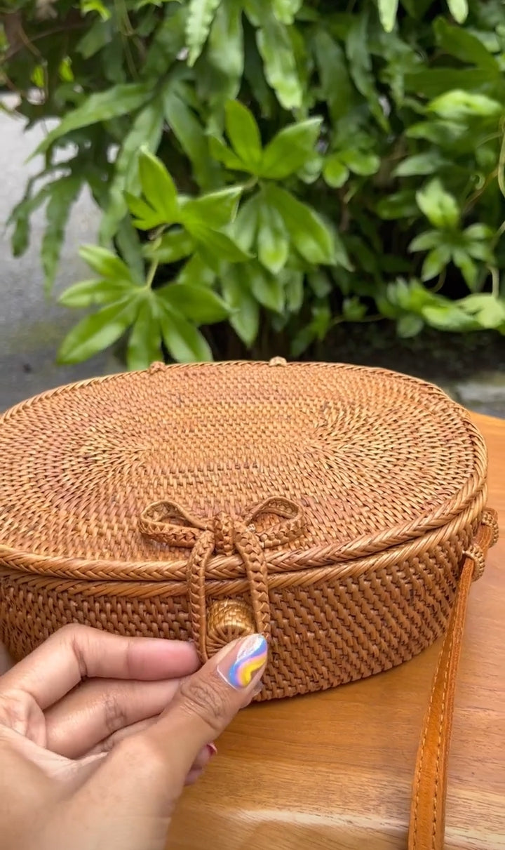 Rattan Oval Crossbody Bag