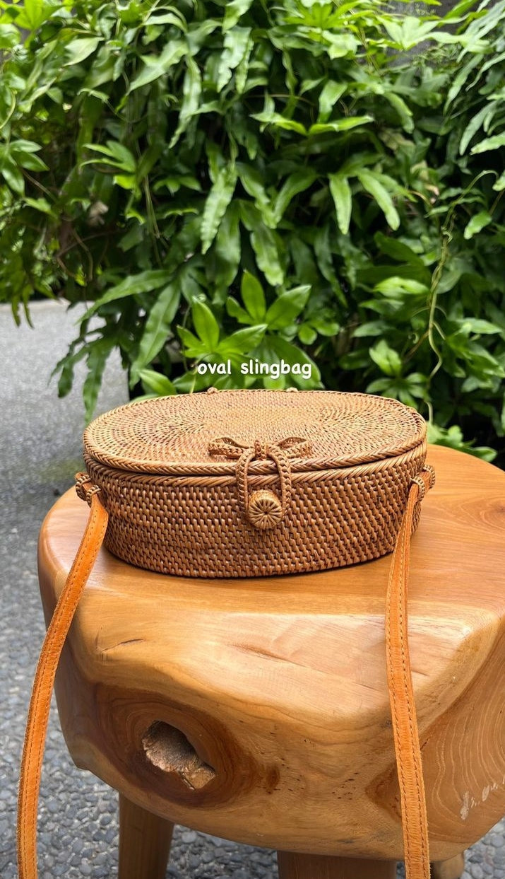 Rattan Oval Crossbody Bag