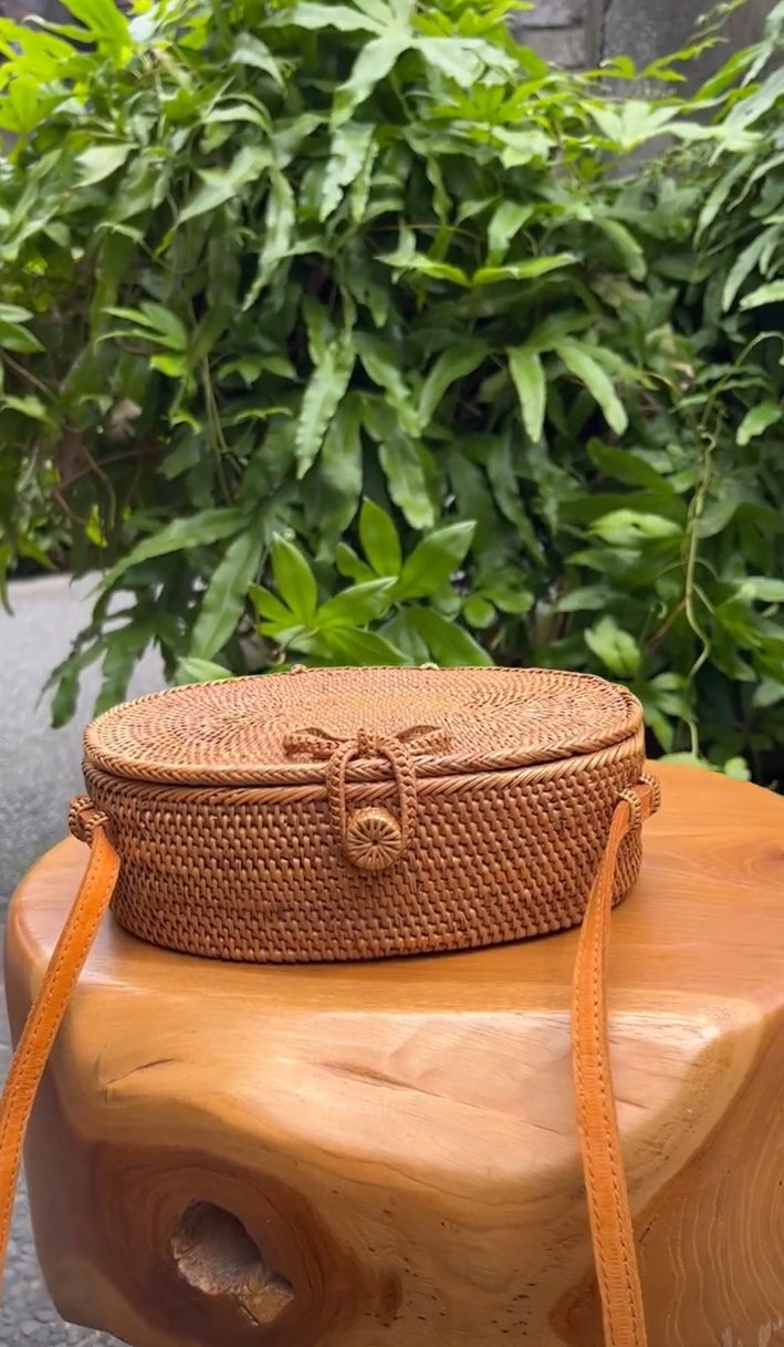 Rattan Oval Crossbody Bag