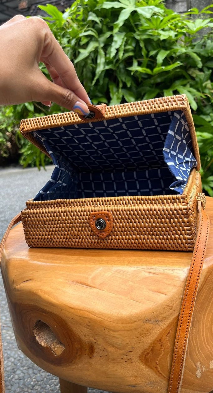 Rattan Square Crossbody Bag
