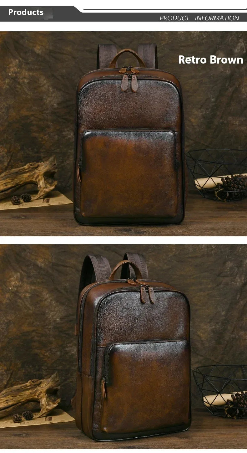 Vintage Brown Leather Rucksack with Laptop Compartment