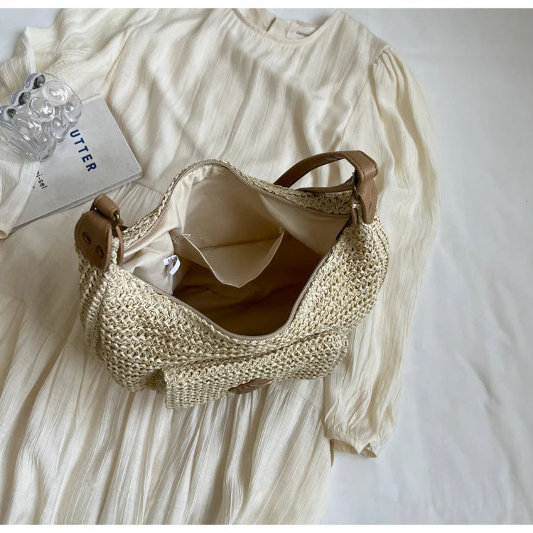 Woven Summer Crossbody Bag with Outer Pocket