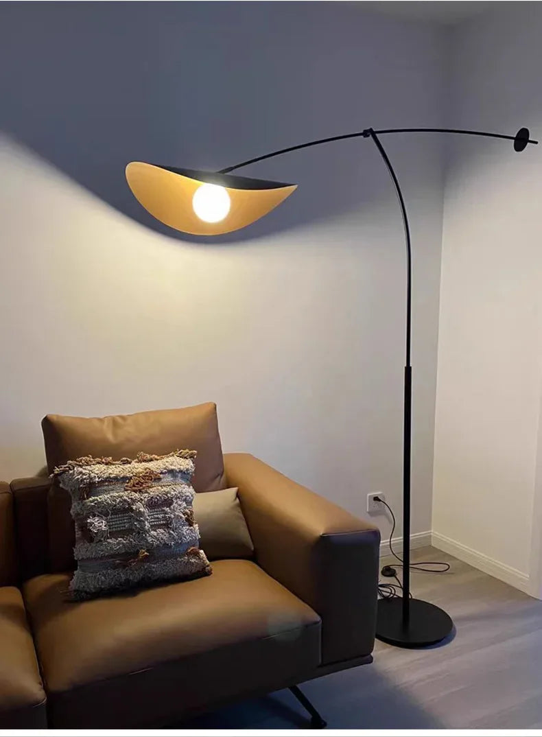Modern Black and Gold Arc Floor Lamp Boho Hat Shade