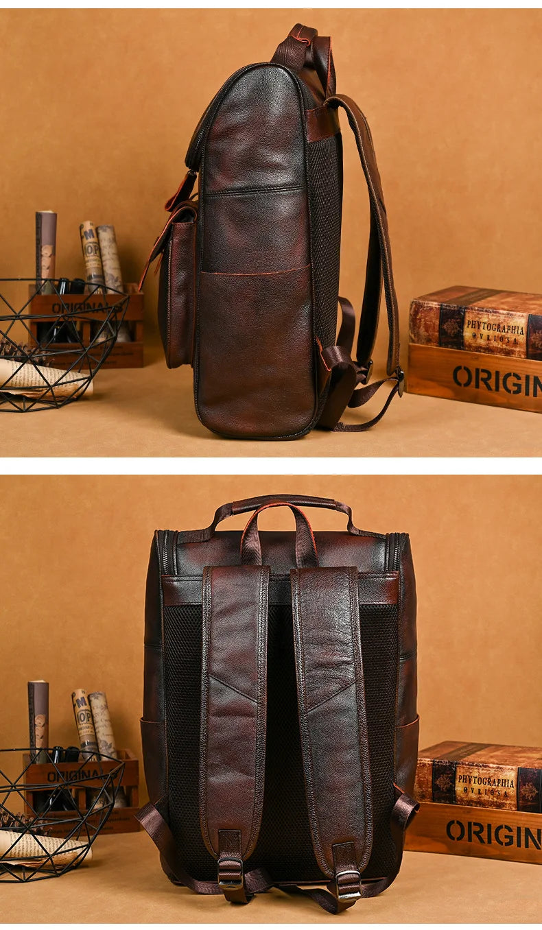 Men’s Real Leather Backpack with Laptop Compartment