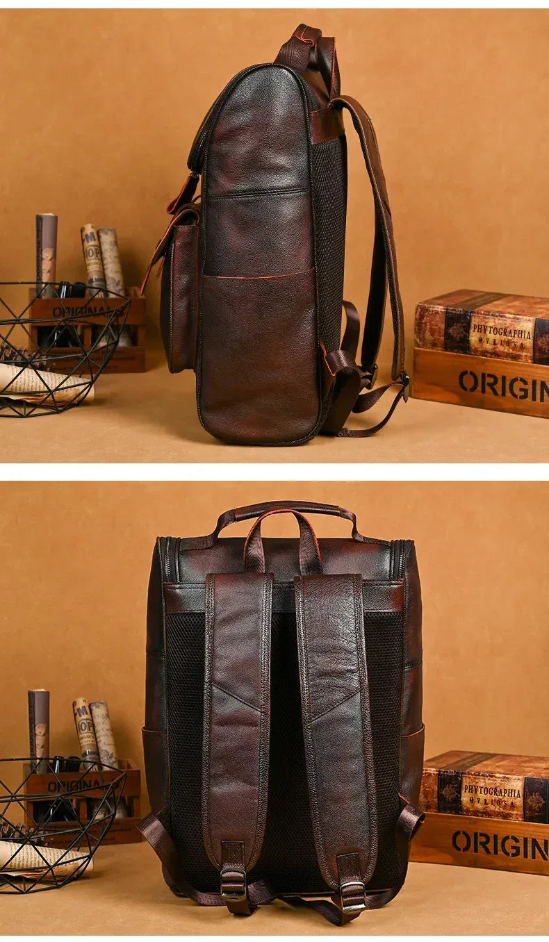 Men’s Real Leather Backpack with Laptop Compartment