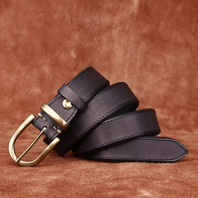 Genuine Leather Belt Western Style With Brass Buckle