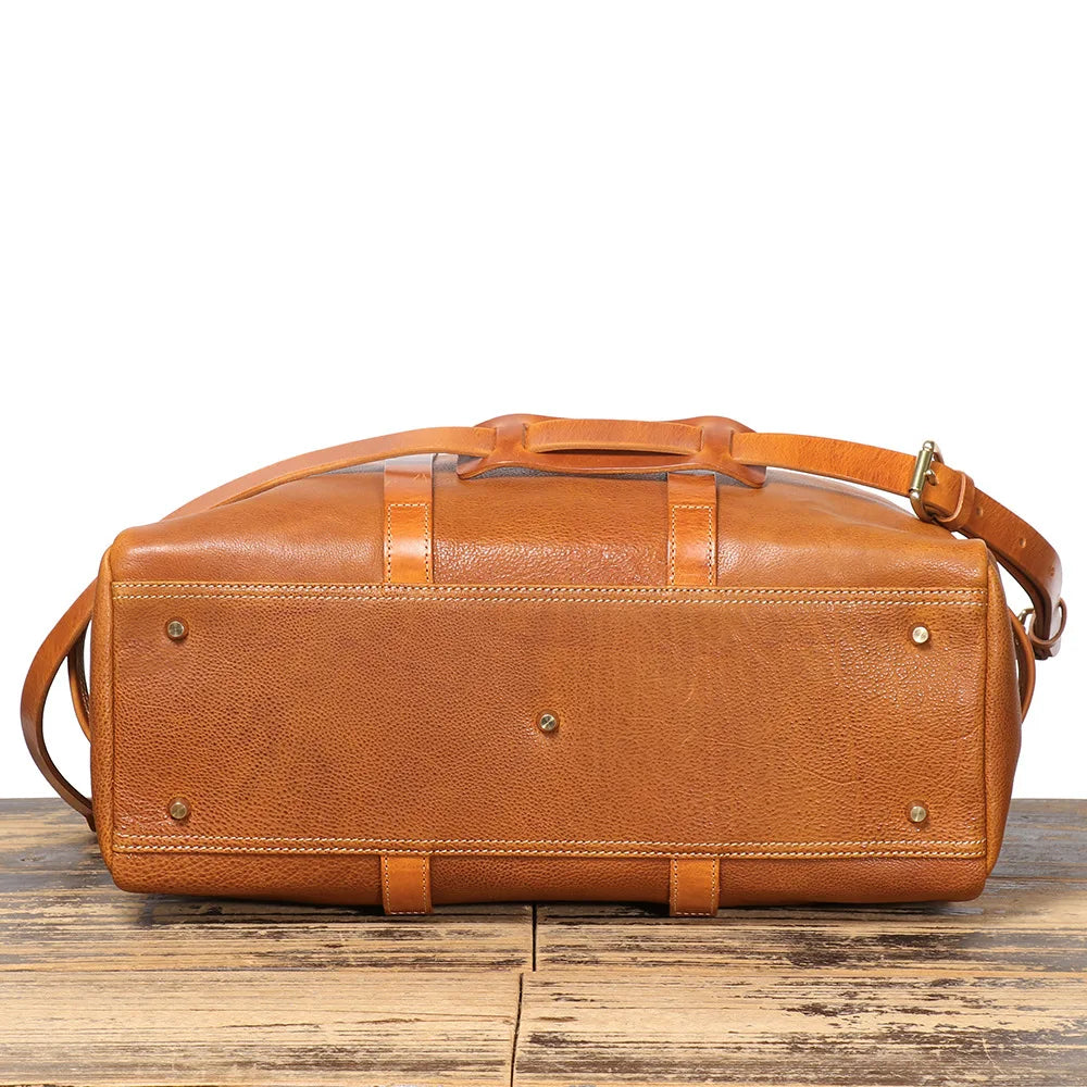 Brown Genuine Leather Overnight Duffle Bag Travel Carry On