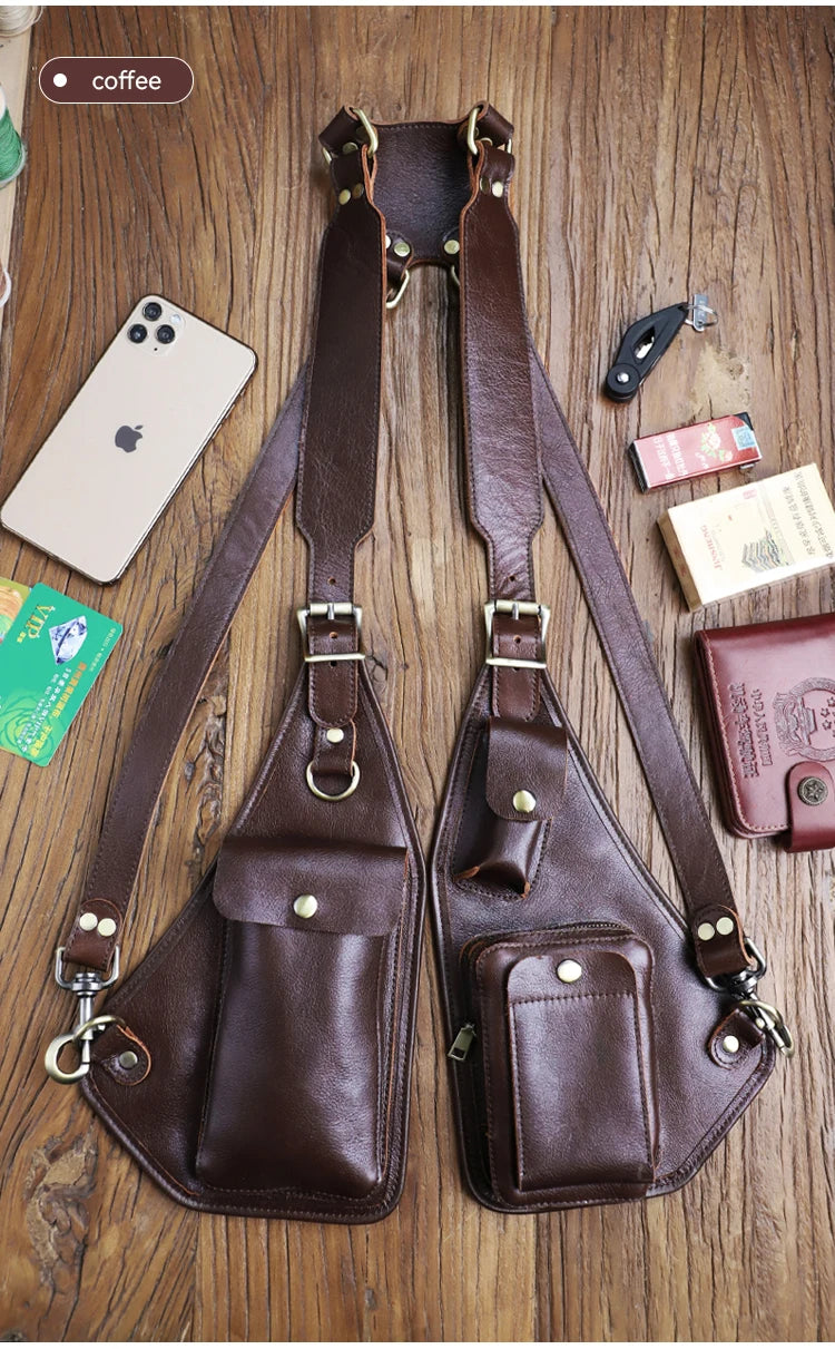 Medieval Leather Harness Holster Bag Chest Rig