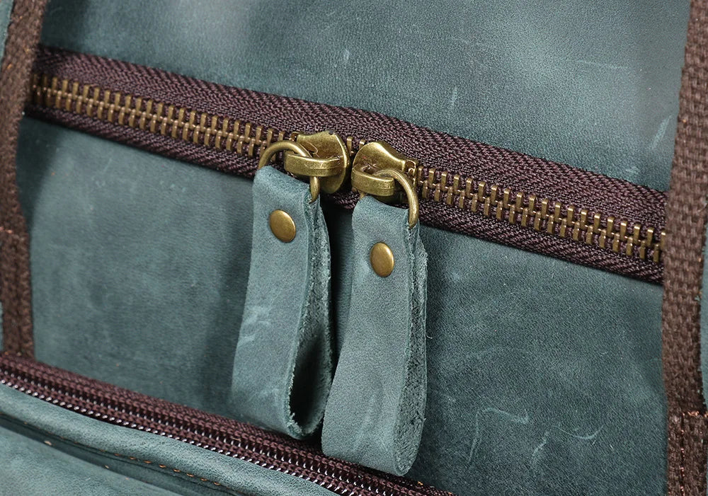Men’s Leather Duffle Bag Blue Vintage Travel Weekender