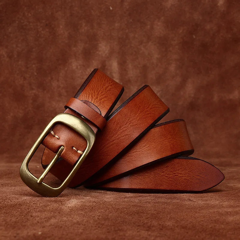 Genuine Leather Belt for Men Brass Buckle