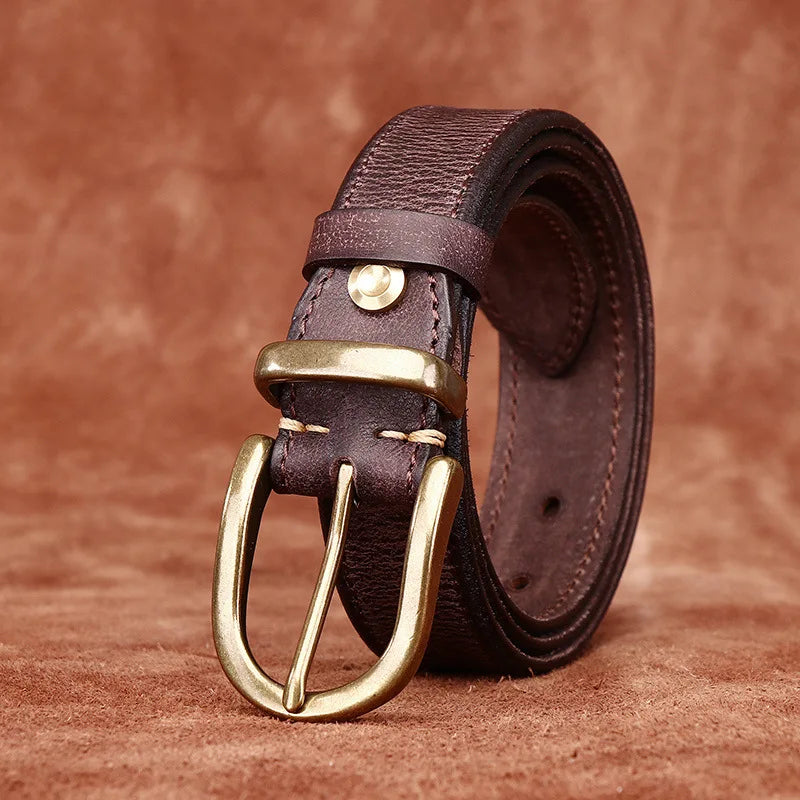 Genuine Leather Belt Western Style With Brass Buckle