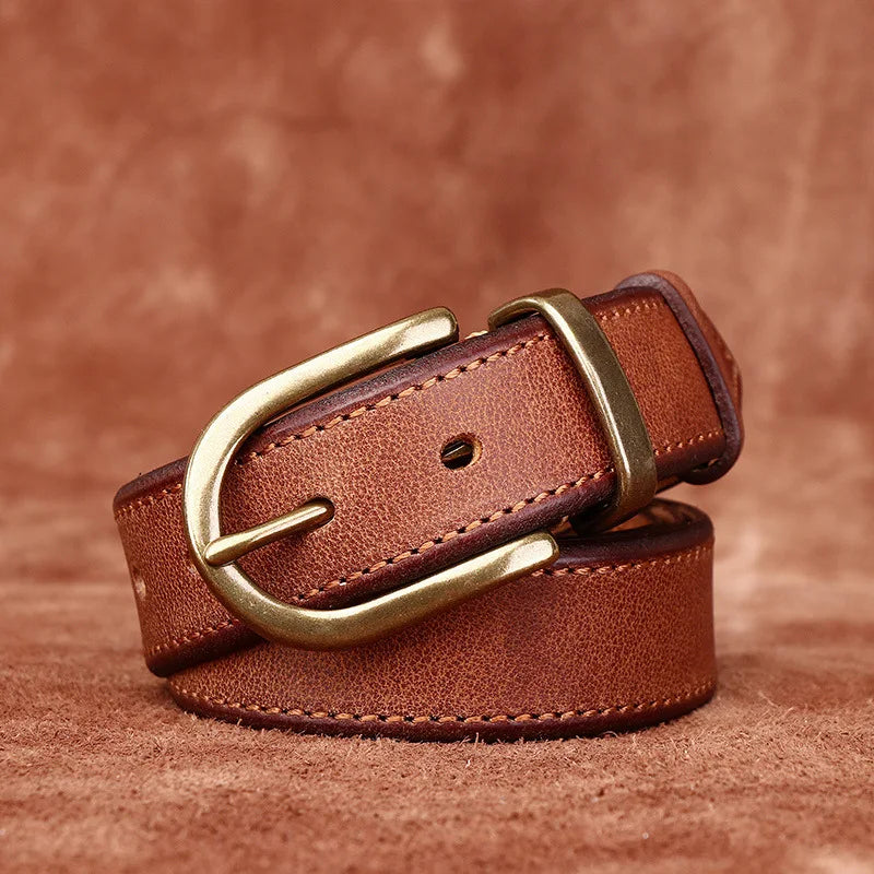 Genuine Leather Belt Western Style With Brass Buckle