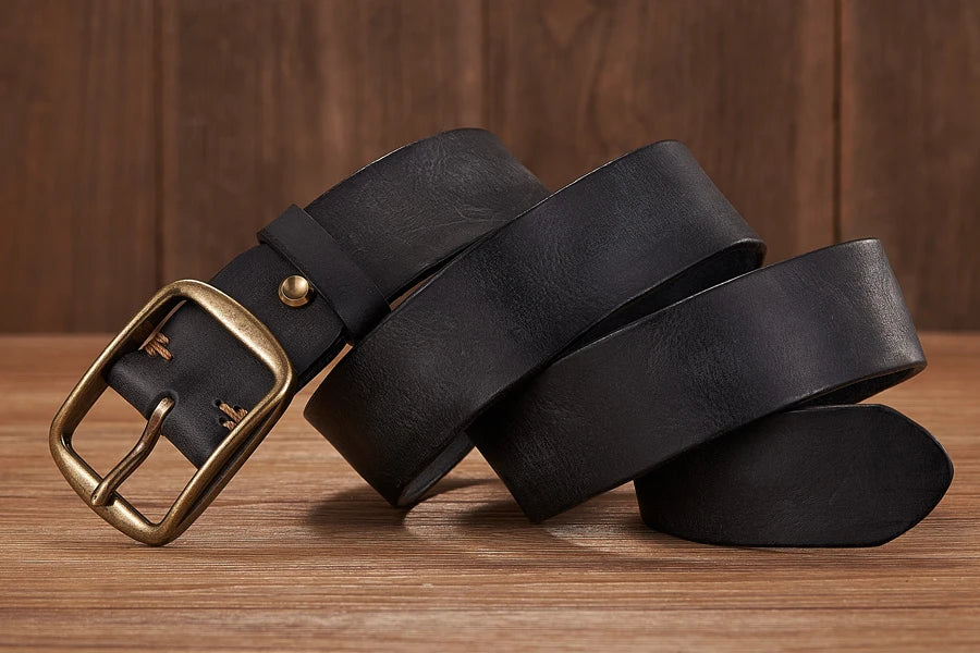 Men's Leather Belt in Brown Cowhide with Copper Pin Buckle