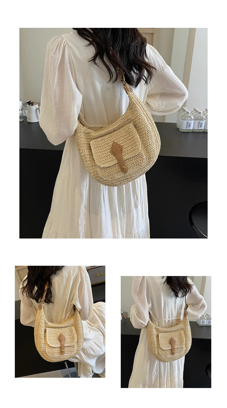 Woven Summer Crossbody Bag with Outer Pocket