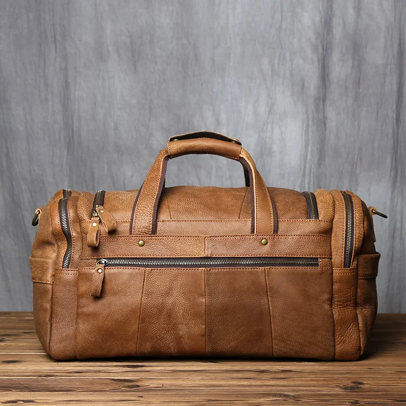 Brown Genuine Leather Duffle Overnight Bag