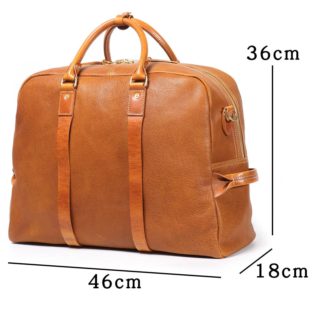 Brown Genuine Leather Overnight Duffle Bag Travel Carry On