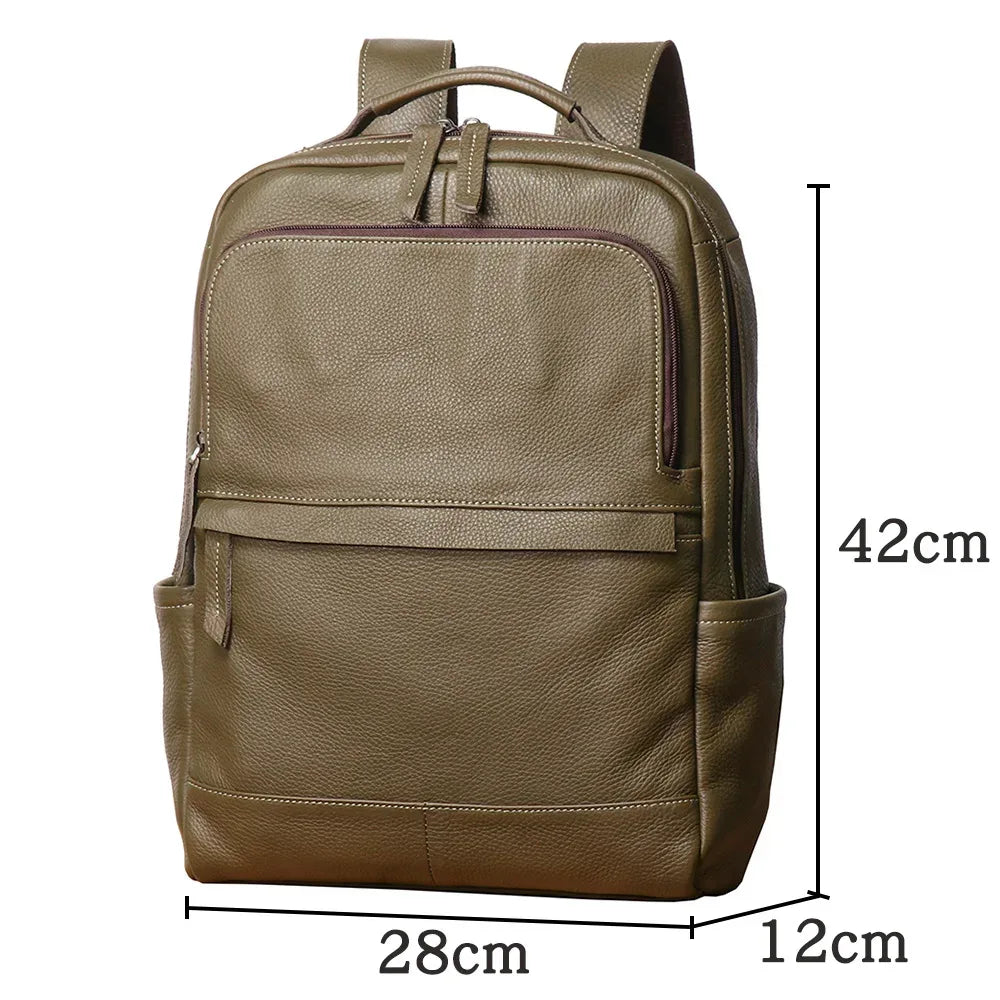 Men’s Genuine Leather Travel Backpack with Laptop Compartment