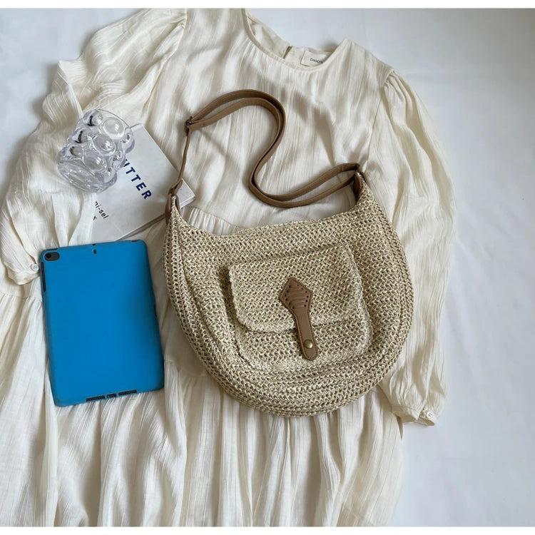 Woven Summer Crossbody Bag with Outer Pocket