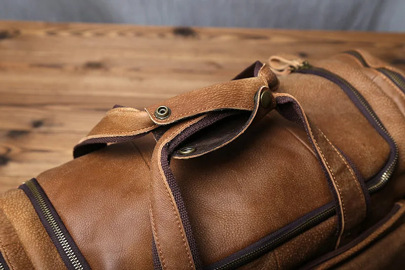 Brown Genuine Leather Duffle Overnight Bag
