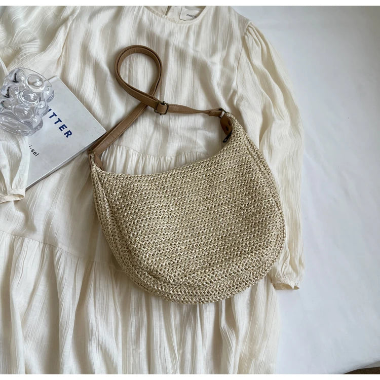 Woven Summer Crossbody Bag with Outer Pocket