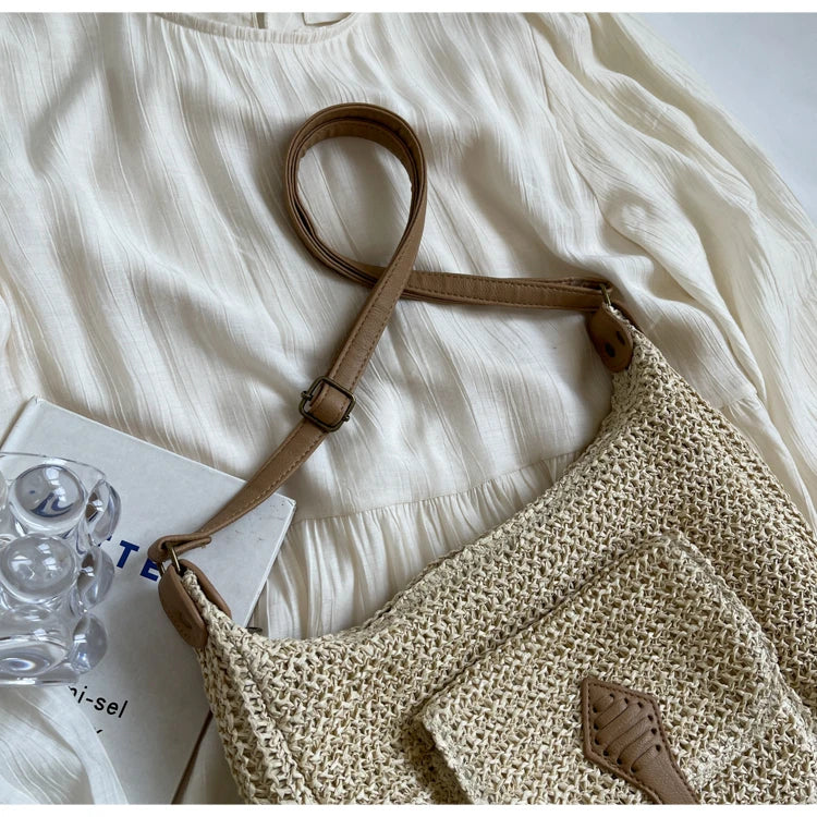 Woven Summer Crossbody Bag with Outer Pocket