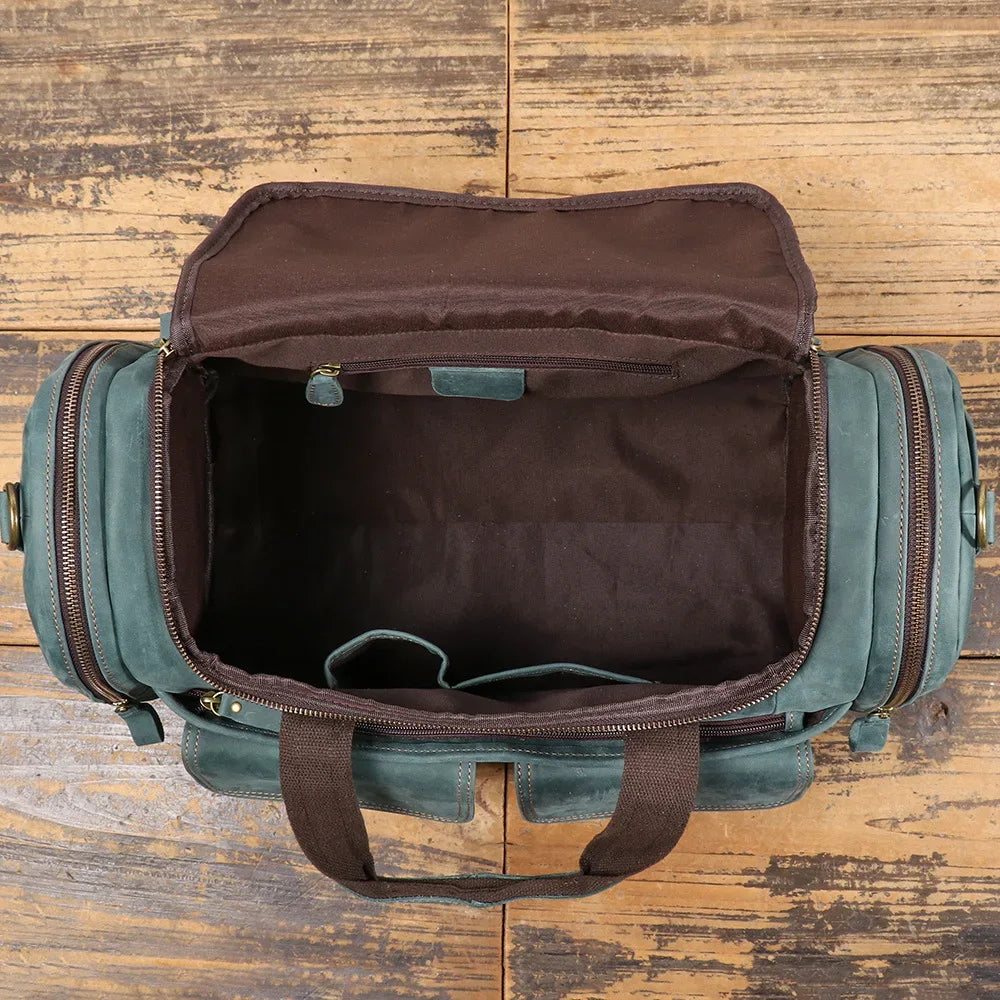 Men’s Leather Duffle Bag Blue Vintage Travel Weekender